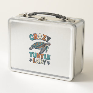 Crazy Turtle Lady Vintage Sea Turtle Shirt Design_ Metal Lunch Box
