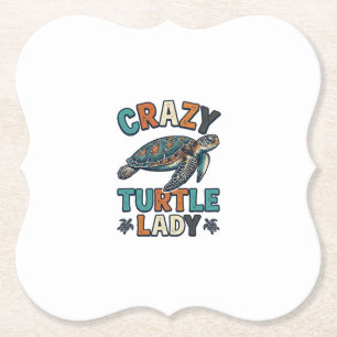 Crazy Turtle Lady Vintage Sea Turtle Shirt Design_ Paper Coaster