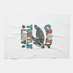 Crazy Turtle Lady Vintage Sea Turtle Shirt Design_ Tea Towel