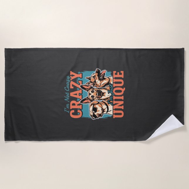 Crazy Unique Dog Lover Beach Towel (Front)