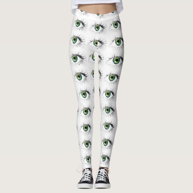 crazy unique eyeball blue green funny halloween leggings (Front)