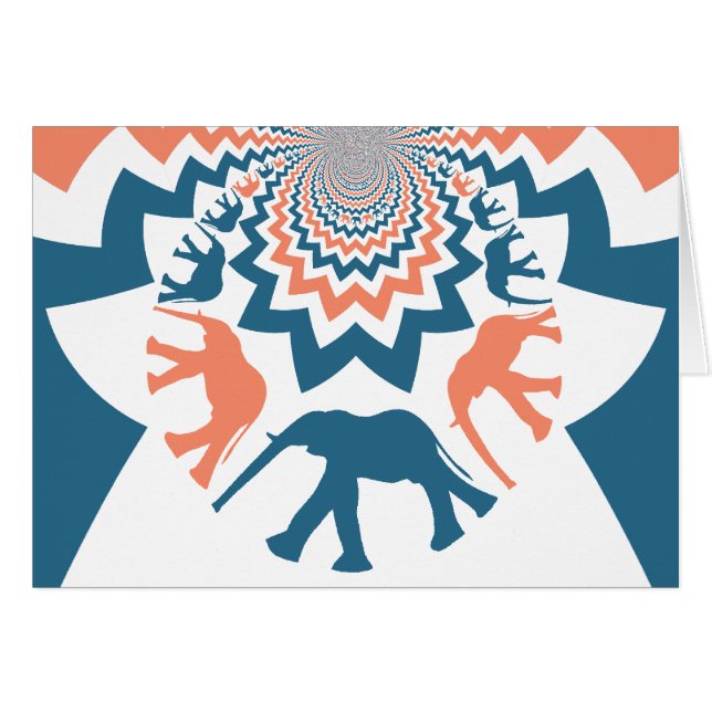 Crazy Walking Elephants Coral Blue Chevron Pattern (Front Horizontal)