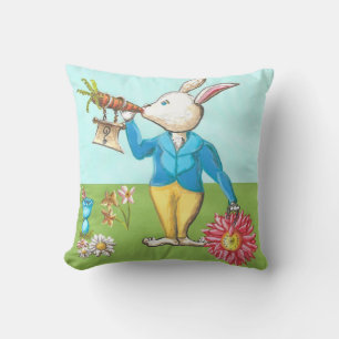 crazy white rabbit on pillow