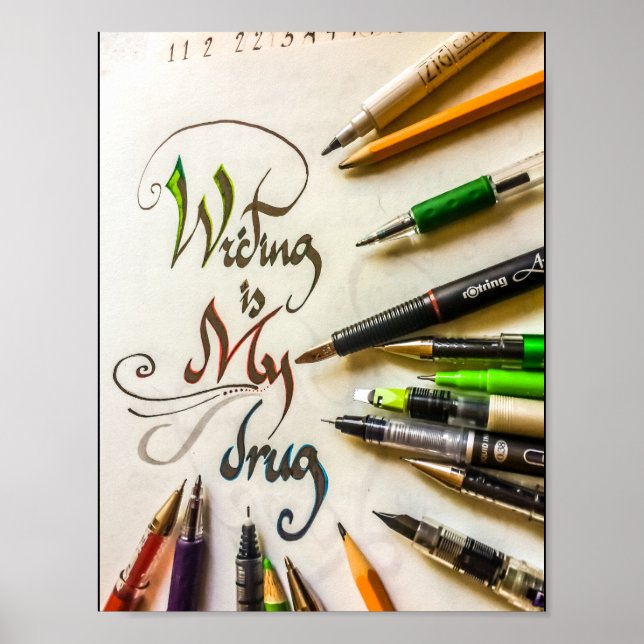 Crazy writer manifesto pens and pencils poster (Front)