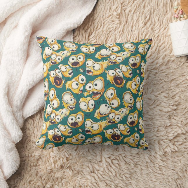 Crazy Yellow Monster Teal Halloween Cushion (Blanket)