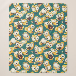 Crazy Yellow Monster Teal Halloween Sherpa Blanket