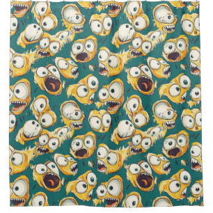 Crazy Yellow Monster Teal Halloween Shower Curtain