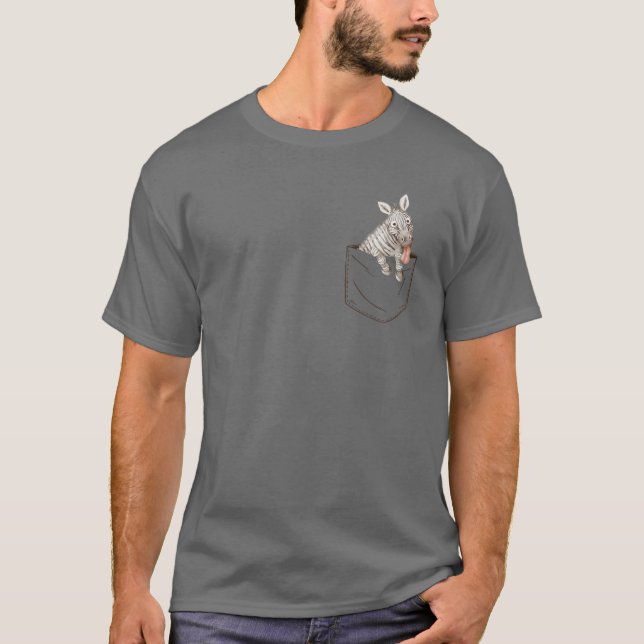 Crazy Zebra In Breast Pocket. T-Shirt (Front)