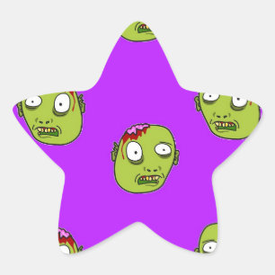 Crazy zombie head on purple star sticker
