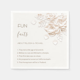 Cream 3D Flowers Roses Fun Facts Wedding Napkin