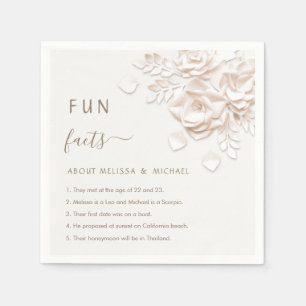Cream 3D Flowers Roses Fun Facts Wedding Napkin