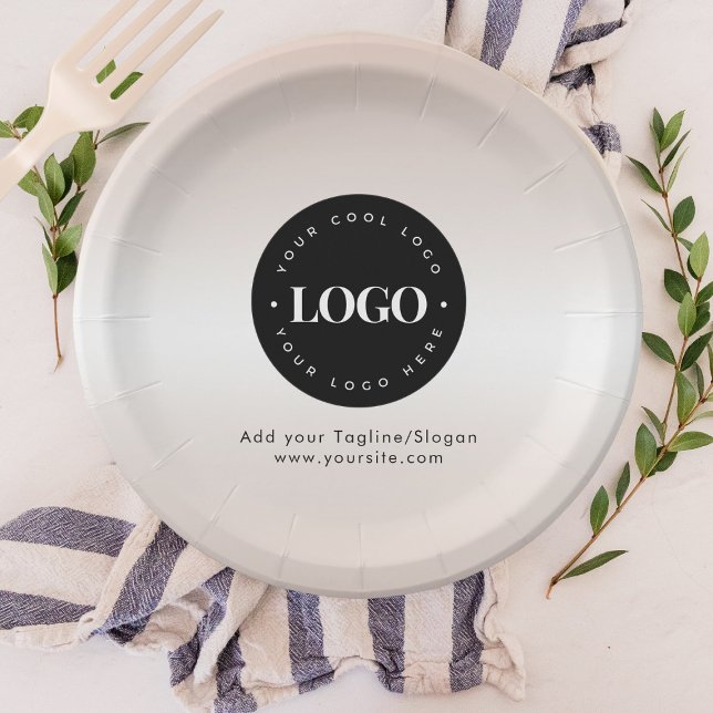 Cream Add Custom Business Company Logo Text Party Paper Plate (Creator Uploaded)
