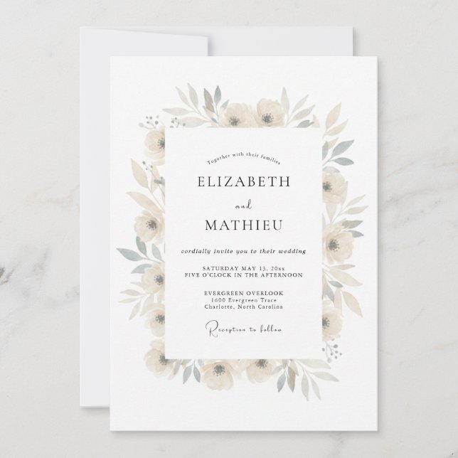 Cream Airy Botanical Wedding Invitation (Front)