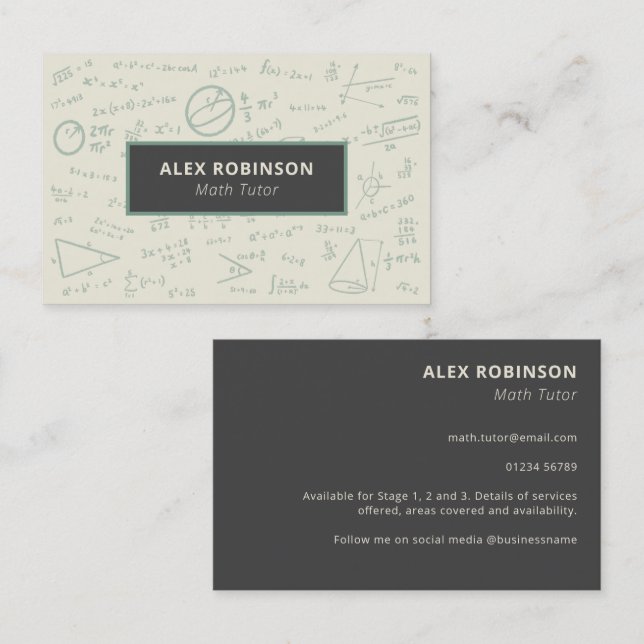 Cream Algebra Math Tutor business card (Front/Back)