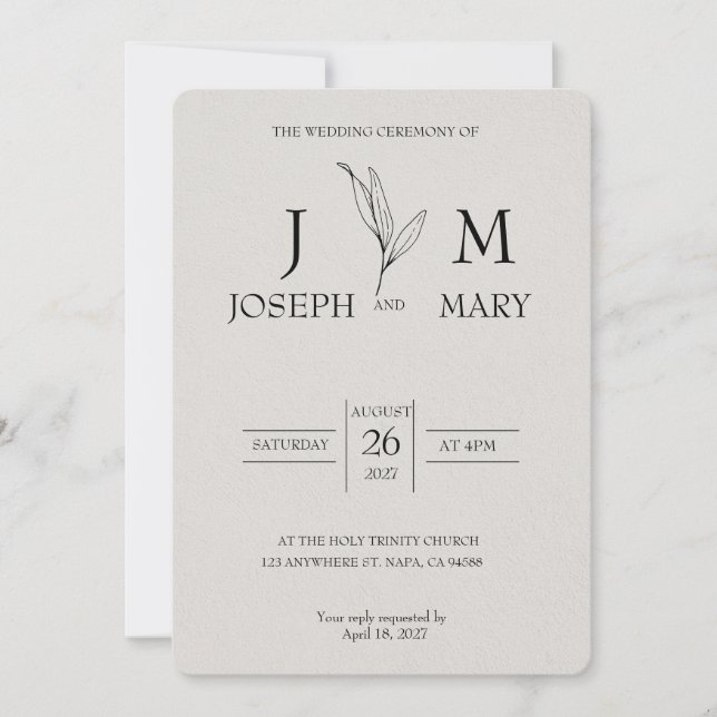 Cream and Black Minimalist Elegant Wedding Invitat Invitation (Front)