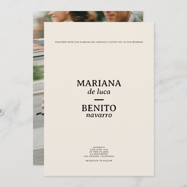 Cream and Black Modern Minimalist Photo Wedding Invitation (Front/Back)