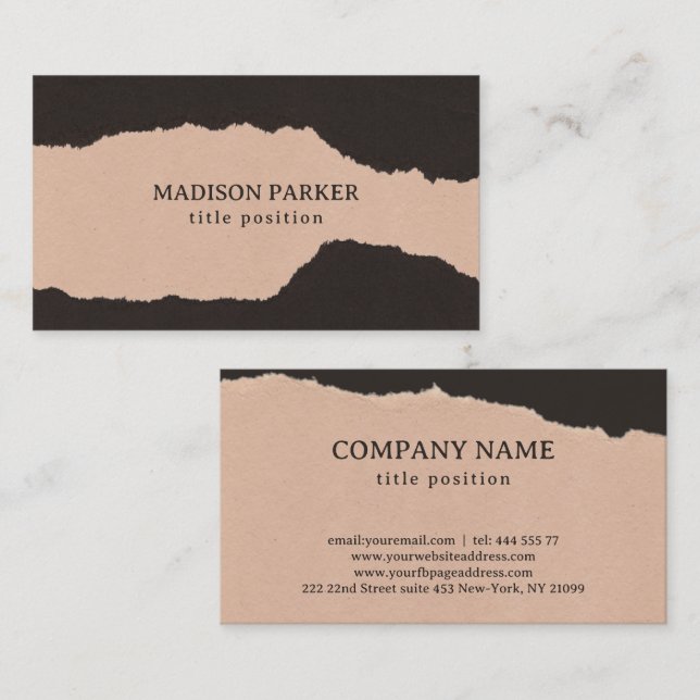 Cream and Black Paper Torn Edges Business Card (Front/Back)