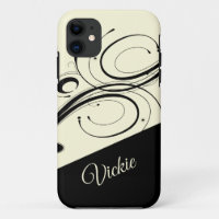 Cream and Black Scroll Accent Personal