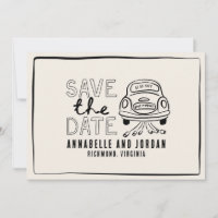 Cream and black whimsical hand drawn car
