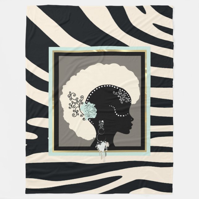 Cream and black zebra print afro punk fleece blanket (Front)