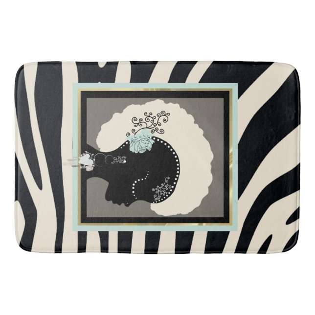 Cream and black zebra print bath mat (Front)