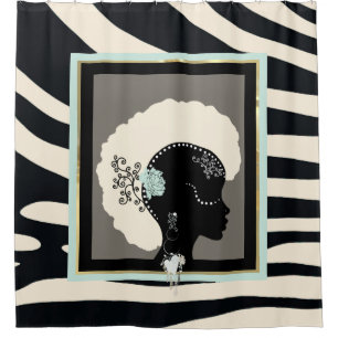 Cream, and black zebra print shower curtain