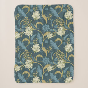 Cream and Blue Floral Art Nouveau  Sherpa Blanket