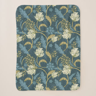 Cream and Blue Floral Art Nouveau Sherpa Blanket