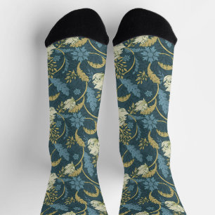 Cream and Blue Floral Art Nouveau Socks