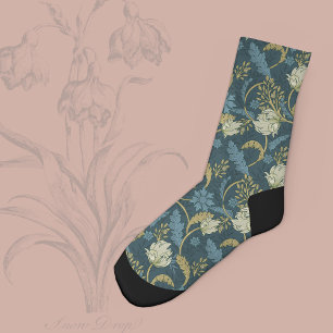 Cream and Blue Floral Art Nouveau Socks