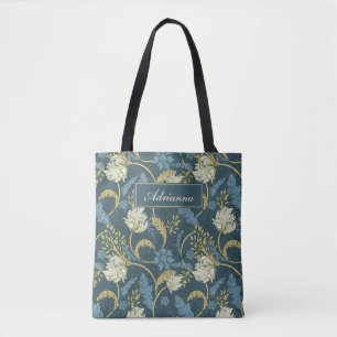 Cream and Blue Floral Art Nouveau Tote Bag