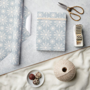Cream and Blue Retro Snowflake Christmas Gift Wrapping Paper