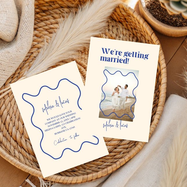 Cream and blue Simple Modern Wedding Invitation (Creator Uploaded)