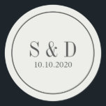 Cream and Blue |  Wedding Classic Monogram Classic Round Sticker<br><div class="desc">Designed to match our Cream and Blue Organic Wedding  collection,  round stickers feature your initials or monogram and wedding date on a elegant blue grey.</div>