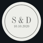 Cream and Blue |  Wedding Classic Monogram Round Sticker<br><div class="desc">Designed to match our Cream and Blue Organic Wedding  collection,  round stickers feature your initials or monogram and wedding date on a elegant blue grey.</div>