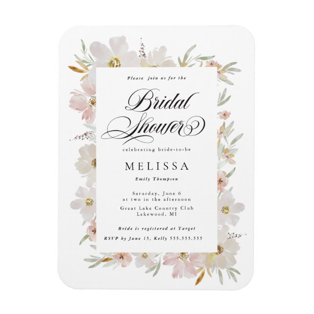 Cream and Blush Watercolor Flowers Bridal Shower Magnet (Vertical)
