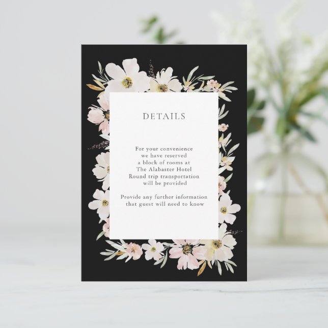 Cream and Blush Watercolor Flowers Details Peach Enclosure Card (Standing Front)
