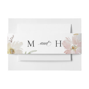 Cream and Blush Watercolor Flowers Invitation Belly Band