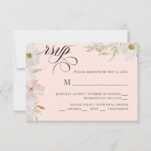 Cream and Blush Watercolor Flowers RSVP Card