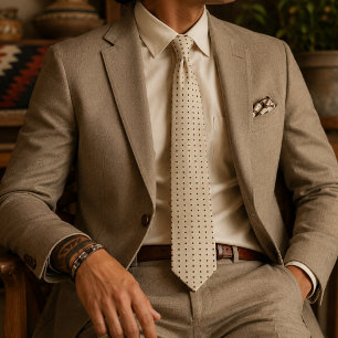 Cream and Brown Micro Polka Dot Tie