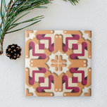 Cream and Burgundy Red Symmetrical Geometric Tile<br><div class="desc">This ceramic tile features a symmetrical geometric design that is both intricate and mesmerising. The design is chraacterised by elongated S-shaped elements in a rich burgundy colour, intertwined with abstract shapes in a soothing cream hue. These elements are set against a terracotta coloured background, which serves to highlight the design...</div>