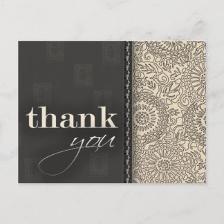 Cream and charcoal grey thank you postcard