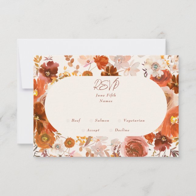 Cream and Copper Floral Botanical Wedding Arch RSVP Card (Front)