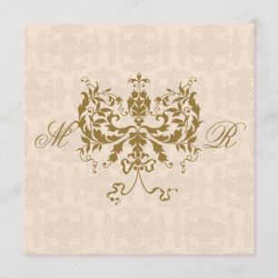 Cream and Damask Initial Square Wedding Invitation