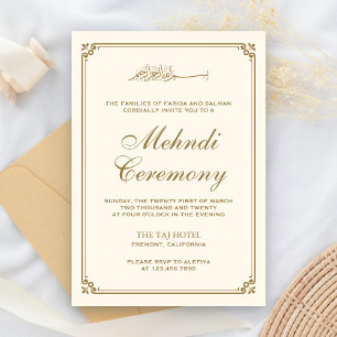Cream and Gold Border Muslim Mehndi Enclosure Card