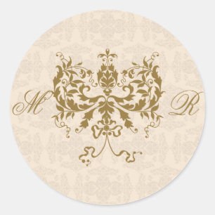 Cream and Gold Damask Initial Envelope Seal