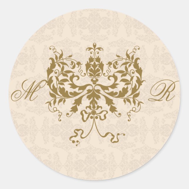 Cream and Gold Damask Initial Envelope Seal (Front)