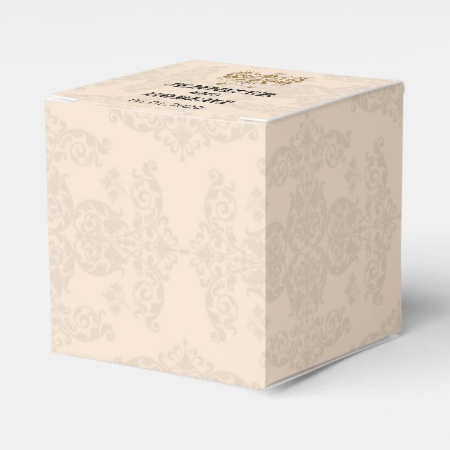 Cream and Gold Damask Wedding Favour Box (Front Side)