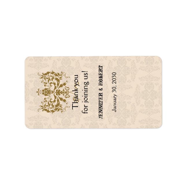 Cream and Gold Damask Wedding Lip Balm Label (Front)