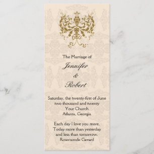 Cream and Gold Damask Wedding Program Programme